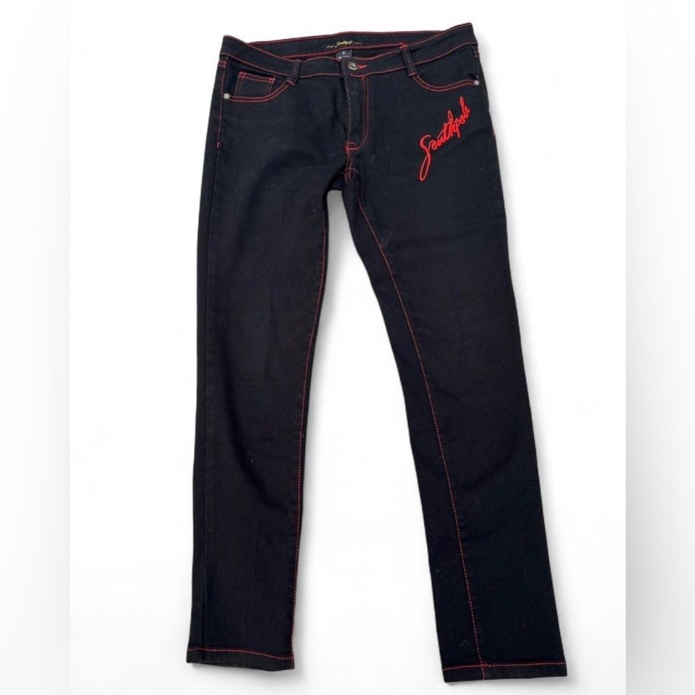 Y2K Southpole Women's Black Jeans with Red Stitching